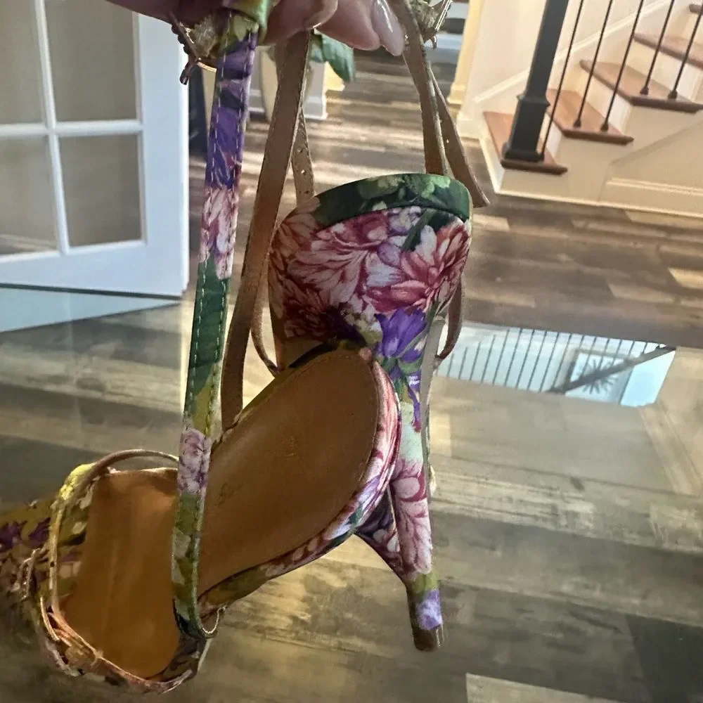 Express Floral Strappy Heels - Multicolor